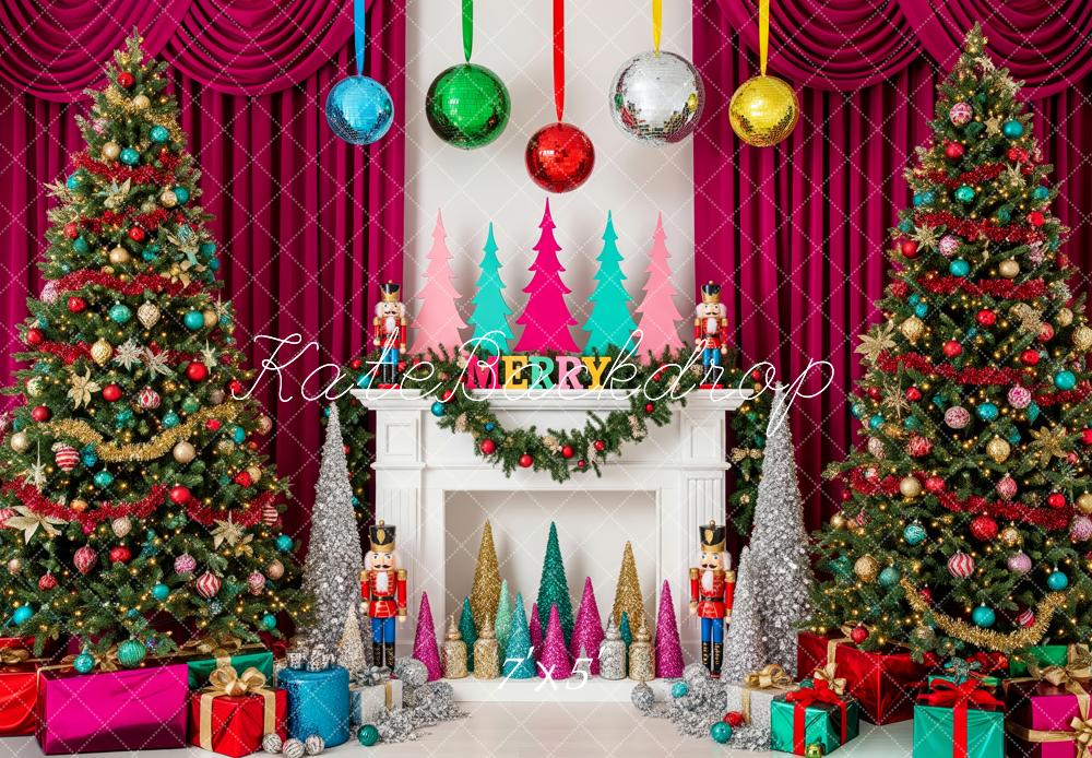 Kate Christmas Trees Fireplace Nutcrackers Presents Backdrop Designed by Patty Robert