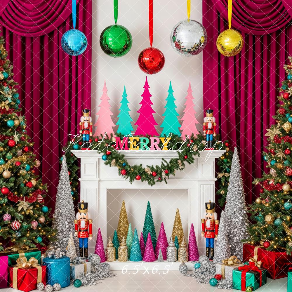 Kate Christmas Trees Fireplace Nutcrackers Presents Backdrop Designed by Patty Robert - Image 2