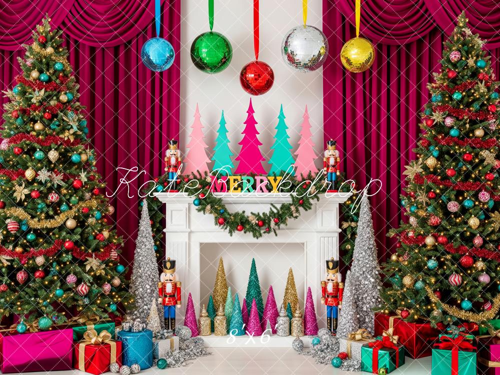 Kate Christmas Trees Fireplace Nutcrackers Presents Backdrop Designed by Patty Robert - Image 3