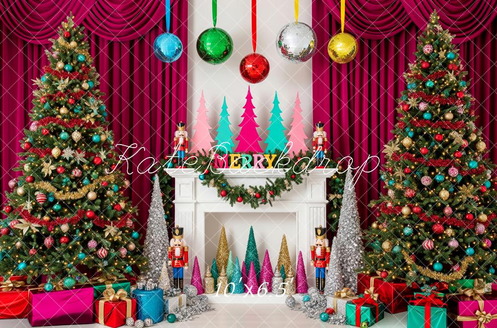 Kate Christmas Trees Fireplace Nutcrackers Presents Backdrop Designed by Patty Robert - Image 4