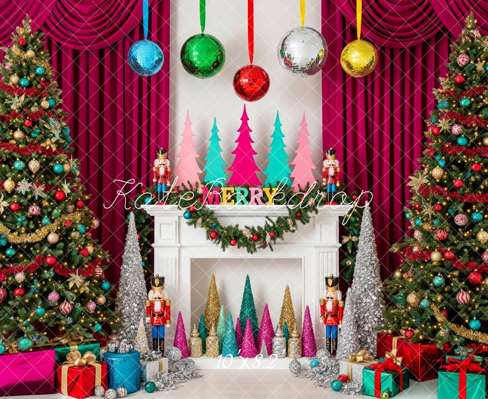 Kate Christmas Trees Fireplace Nutcrackers Presents Backdrop Designed by Patty Robert - Image 6