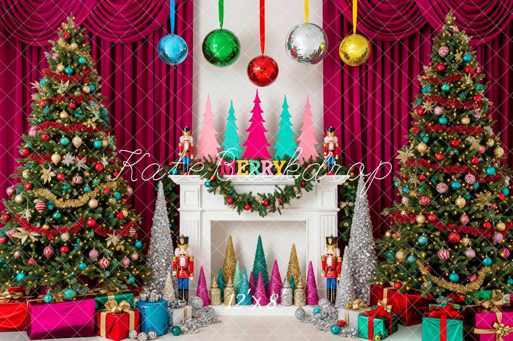 Kate Christmas Trees Fireplace Nutcrackers Presents Backdrop Designed by Patty Robert - Image 8