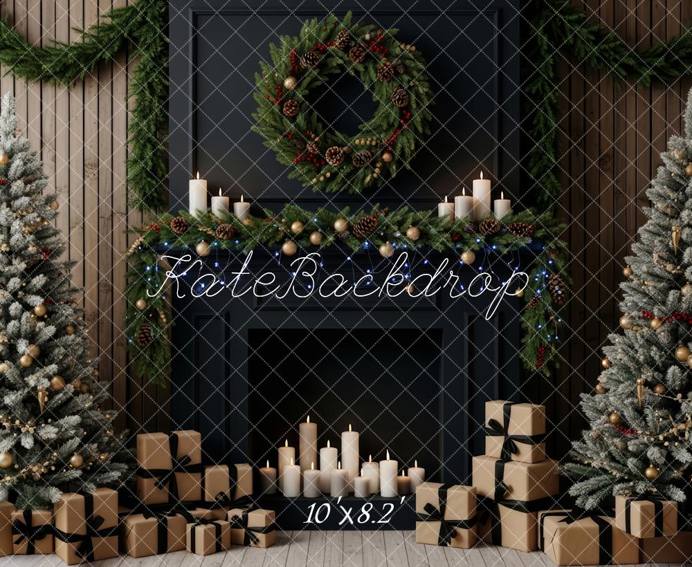 Kate Christmas Trees Fireplace Wreath Presents Fleece Backdrop Designed by Patty Robert - Image 3