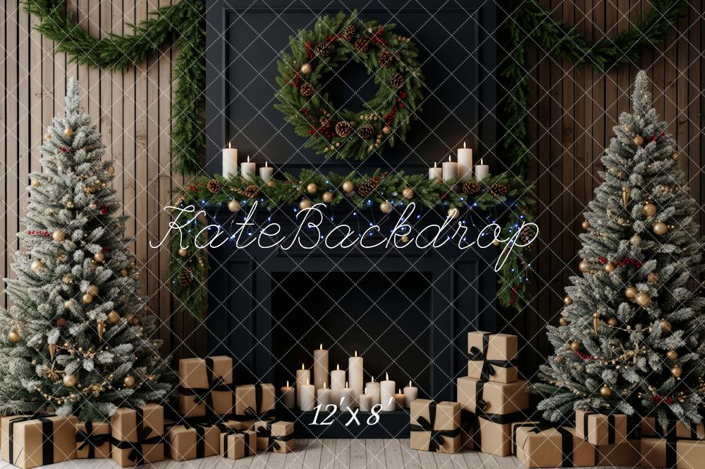 Kate Christmas Trees Fireplace Wreath Presents Fleece Backdrop Designed by Patty Robert - Image 4