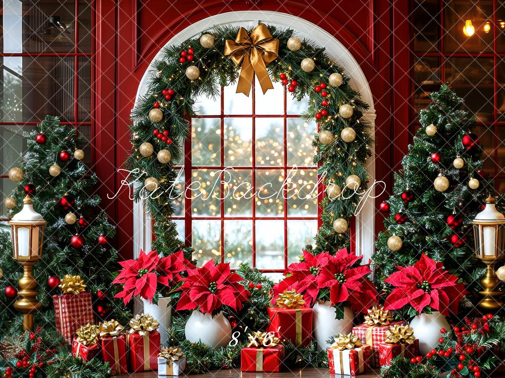 Kate Christmas Trees Garland Gifts Window Red Backdrop Designed by Mini MakeBelieve - Image 3