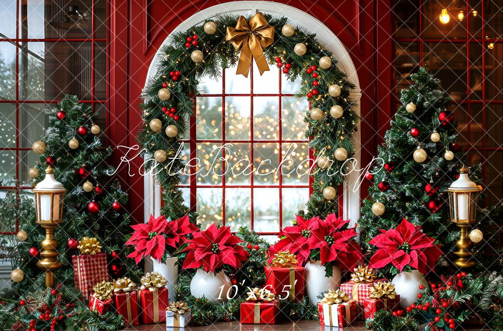 Kate Christmas Trees Garland Gifts Window Red Backdrop Designed by Mini MakeBelieve - Image 4