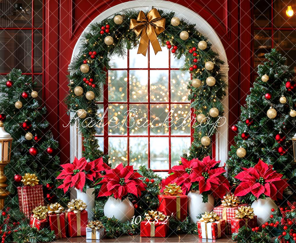 Kate Christmas Trees Garland Gifts Window Red Backdrop Designed by Mini MakeBelieve - Image 6