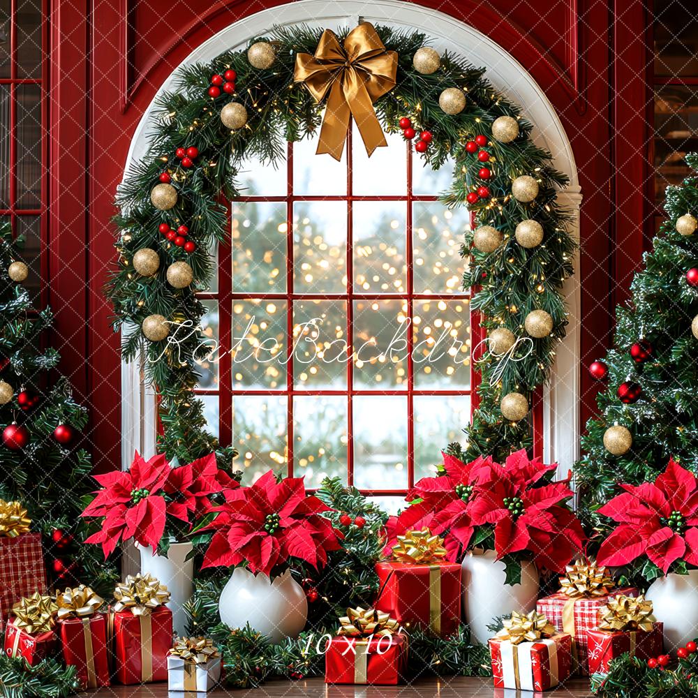 Kate Christmas Trees Garland Gifts Window Red Backdrop Designed by Mini MakeBelieve - Image 7