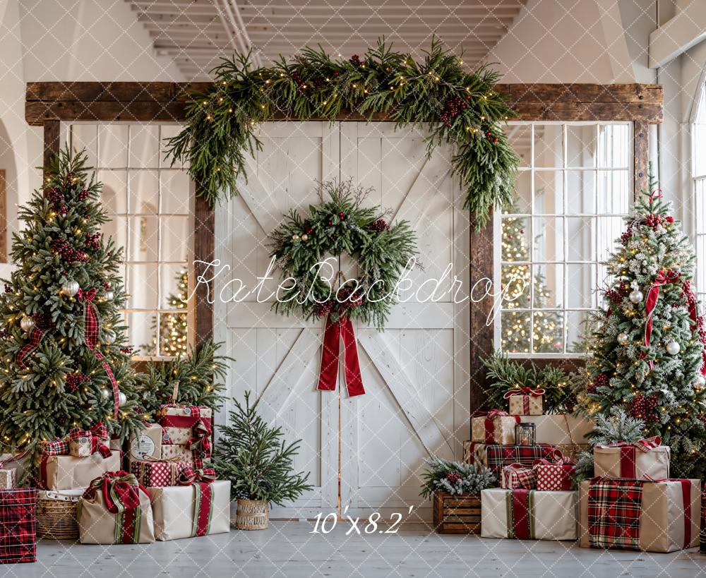 Kate Christmas Trees Garland Presents Fleece Backdrop Designed by Emetselch - Image 3
