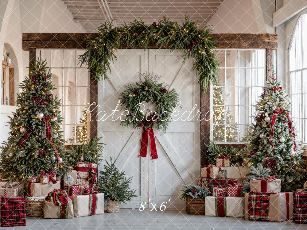 Kate Christmas Trees Garland Presents Rustic Door Backdrop Designed by Emetselch - Image 3