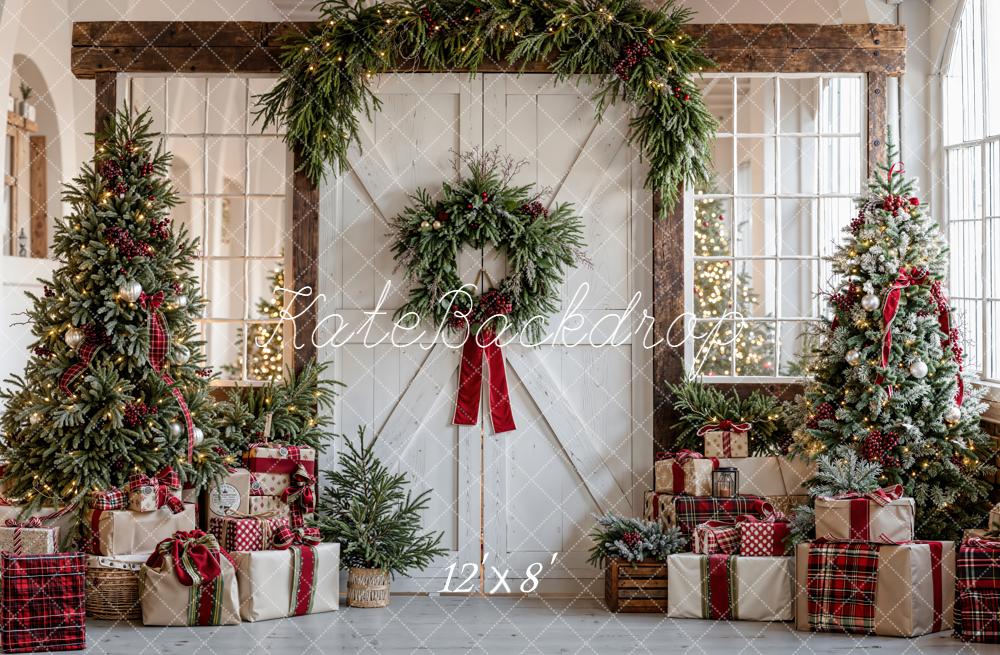 Kate Christmas Trees Garland Presents Rustic Door Backdrop Designed by Emetselch - Image 8