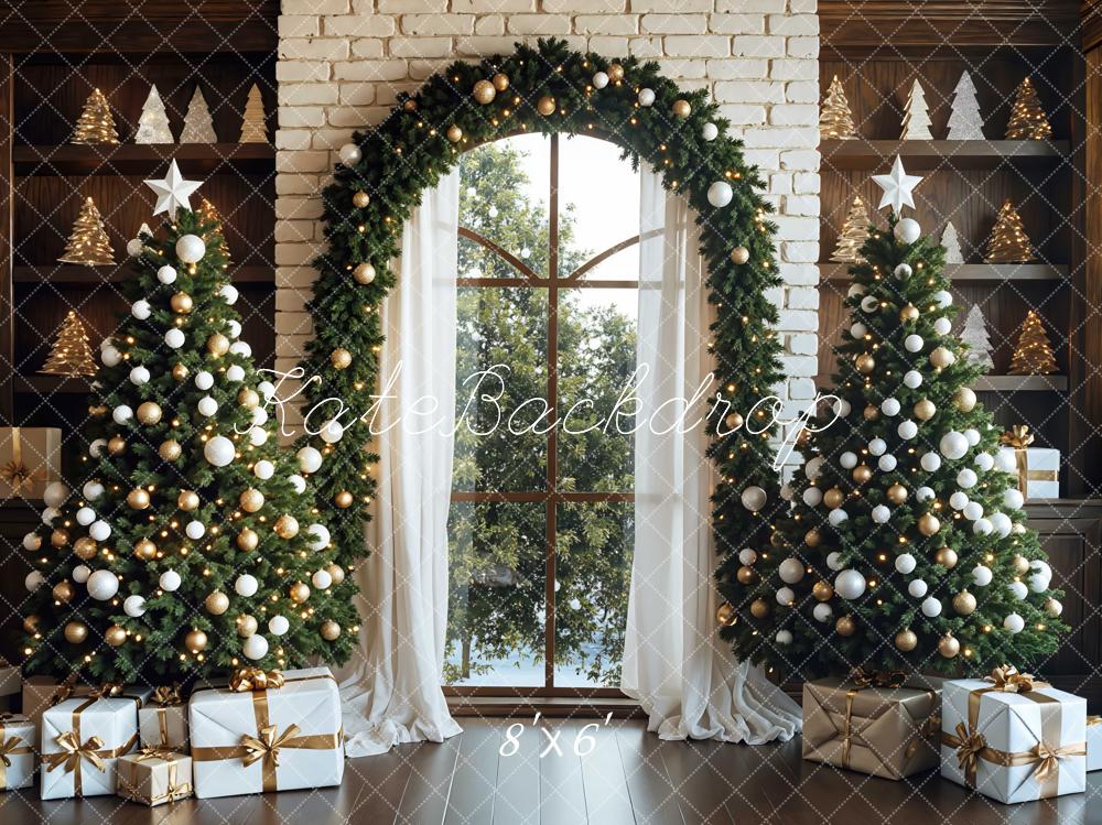 Kate Christmas Trees Garland White Brick Backdrop Designed by Mini MakeBelieve - Image 3