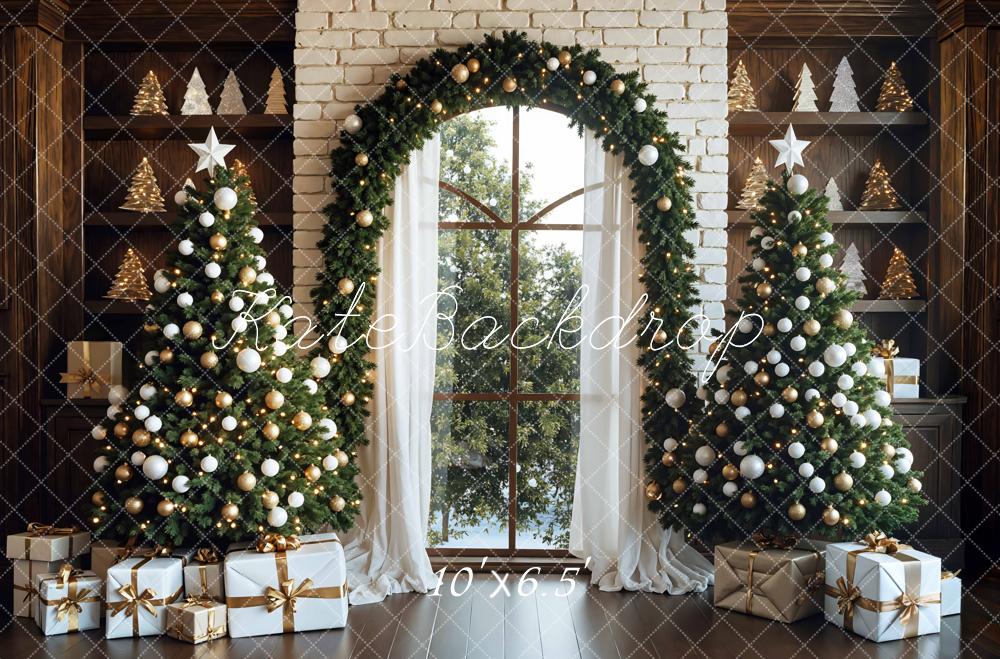 Kate Christmas Trees Garland White Brick Backdrop Designed by Mini MakeBelieve - Image 4