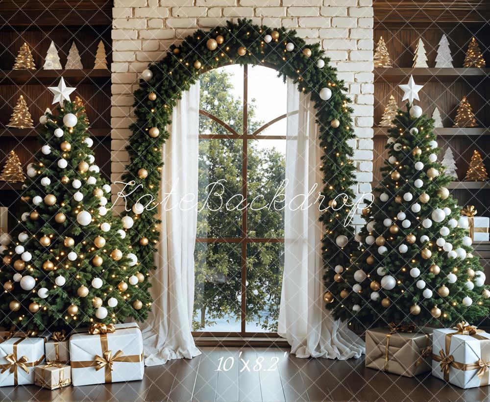 Kate Christmas Trees Garland White Brick Backdrop Designed by Mini MakeBelieve - Image 6