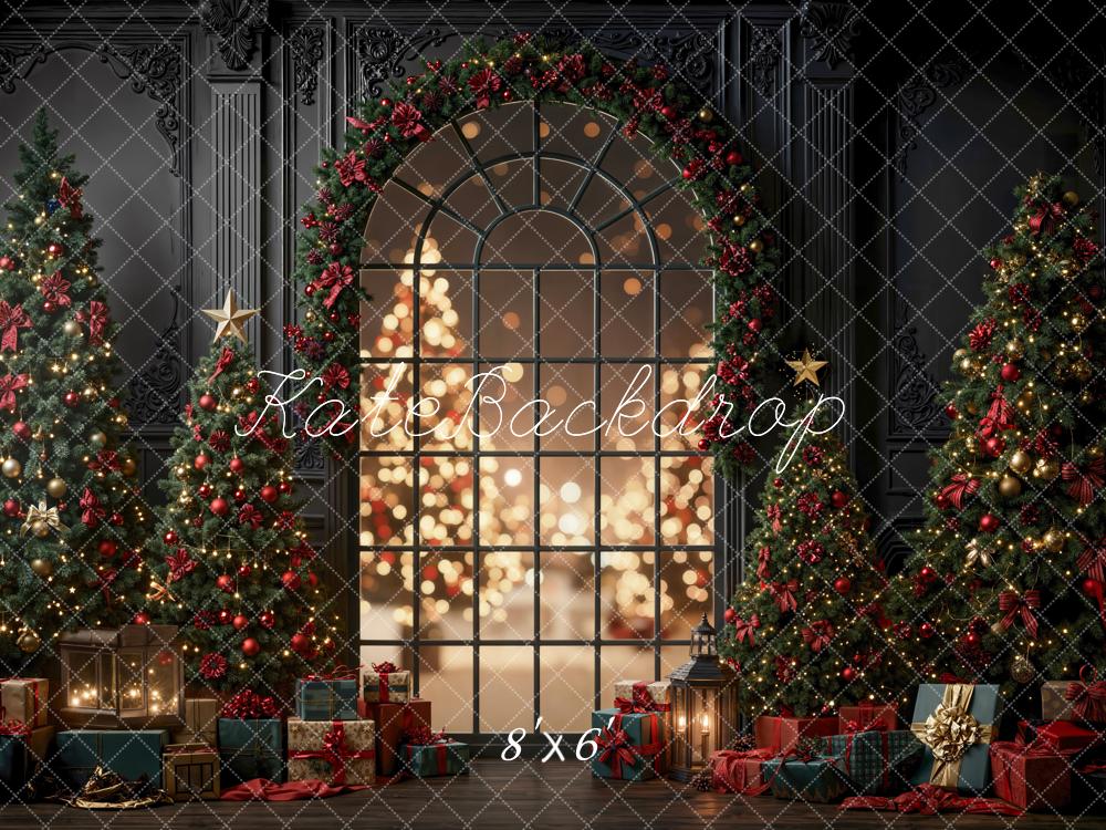 Kate Christmas Trees Garland Window Bokeh Fleece Backdrop Designed by Emetselch