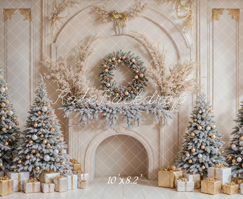 Kate Christmas Trees Gifts White Retro Fireplace Backdrop Designed by Emetselch - Image 6