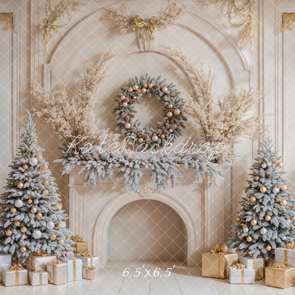 Kate Christmas Trees Gifts White Retro Fireplace Backdrop Designed by Emetselch - Image 8