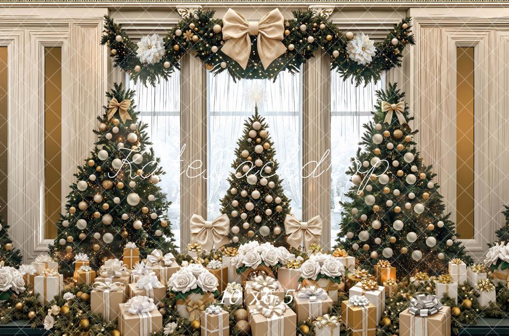 Kate Christmas Trees Gold Bows Gifts Backdrop Designed by Mini MakeBelieve - Image 4