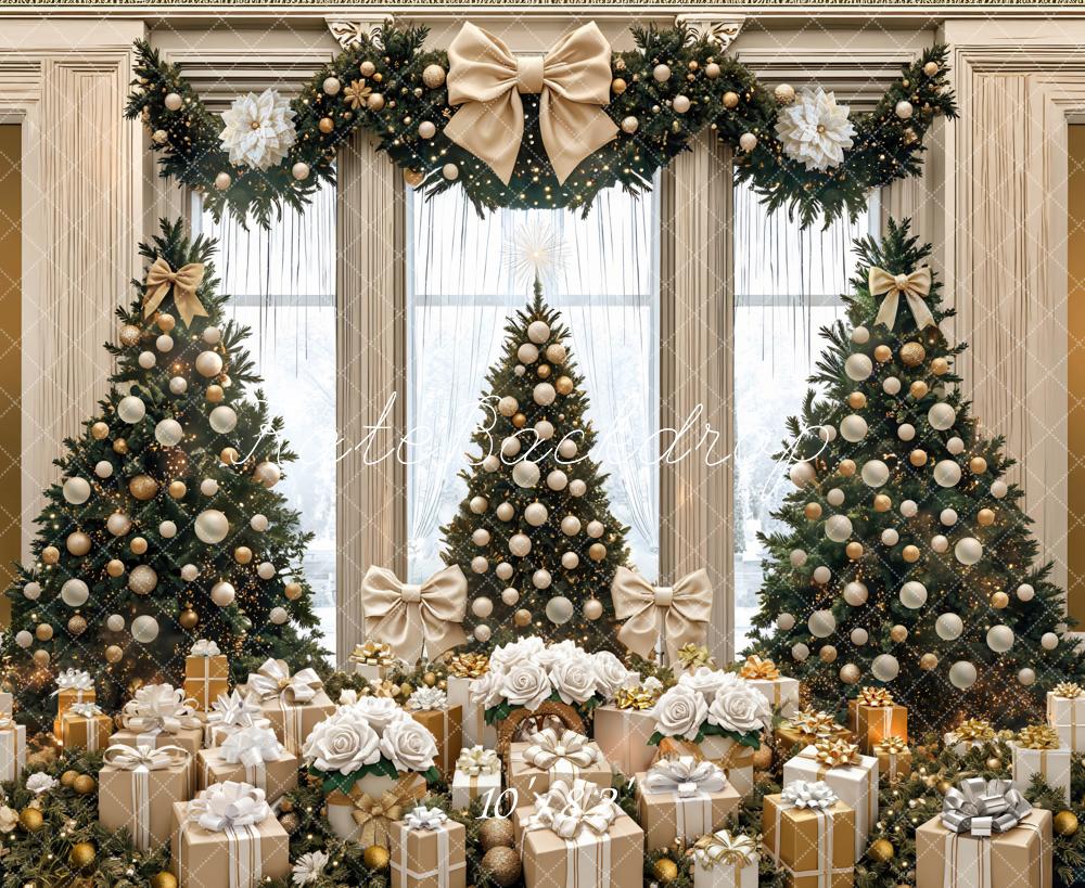 Kate Christmas Trees Gold Bows Gifts Backdrop Designed by Mini MakeBelieve - Image 6