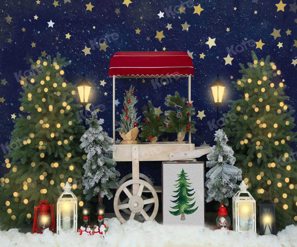 Kate Christmas Trees Night Snow Winter Backdrop Designed by Emetselch - Image 3