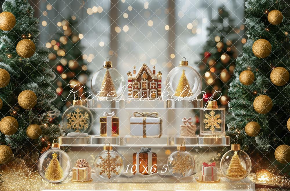 Kate Christmas Trees Ornaments Gingerbread Gold Backdrop Designed by Mini MakeBelieve - Image 4