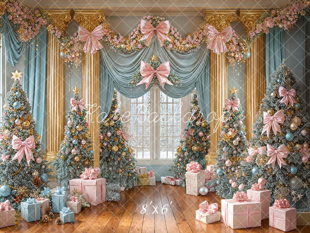 Kate Christmas Trees Pink Bows Presents Backdrop Designed by Emetselch - Image 3