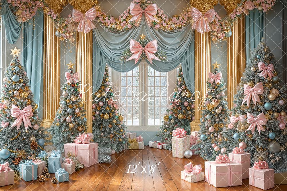 Kate Christmas Trees Pink Bows Presents Backdrop Designed by Emetselch - Image 8