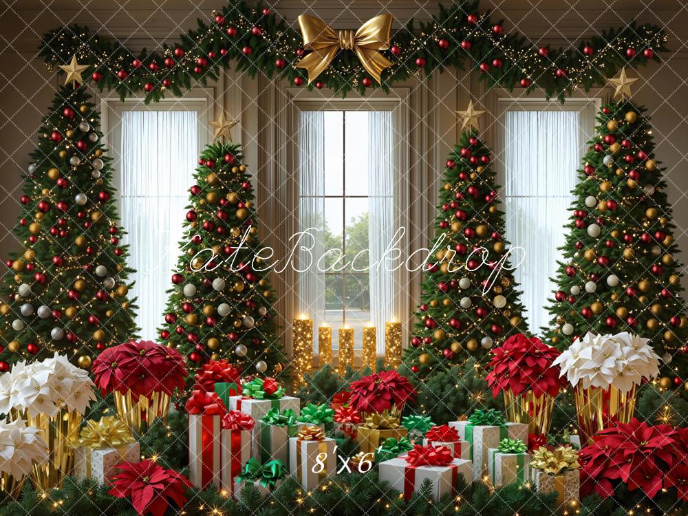 Kate Christmas Trees Presents Poinsettias Garland Backdrop Designed by Mini MakeBelieve - Image 3