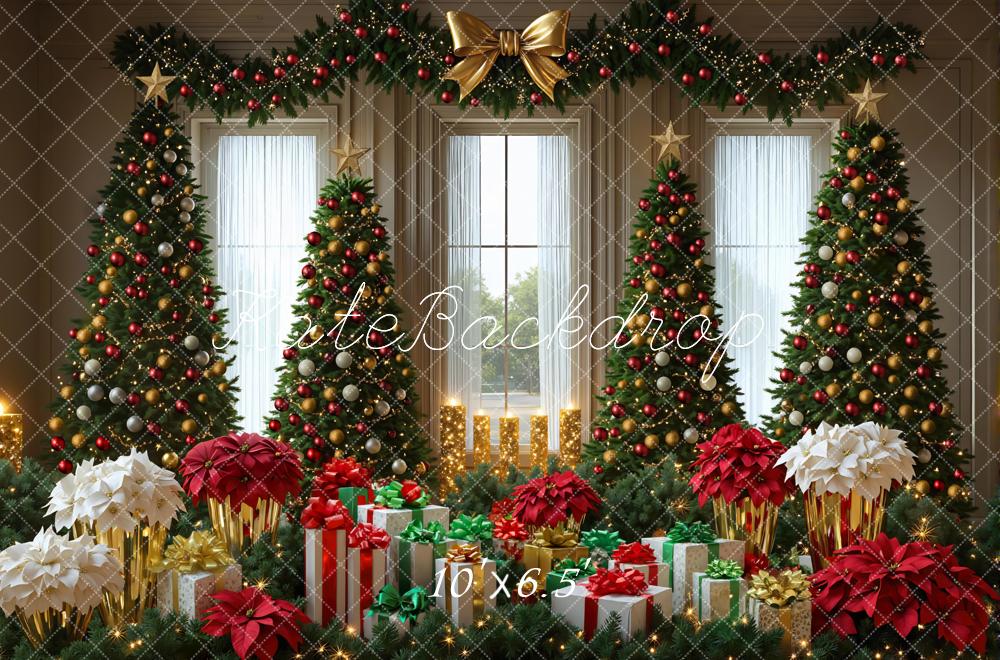Kate Christmas Trees Presents Poinsettias Garland Backdrop Designed by Mini MakeBelieve - Image 4