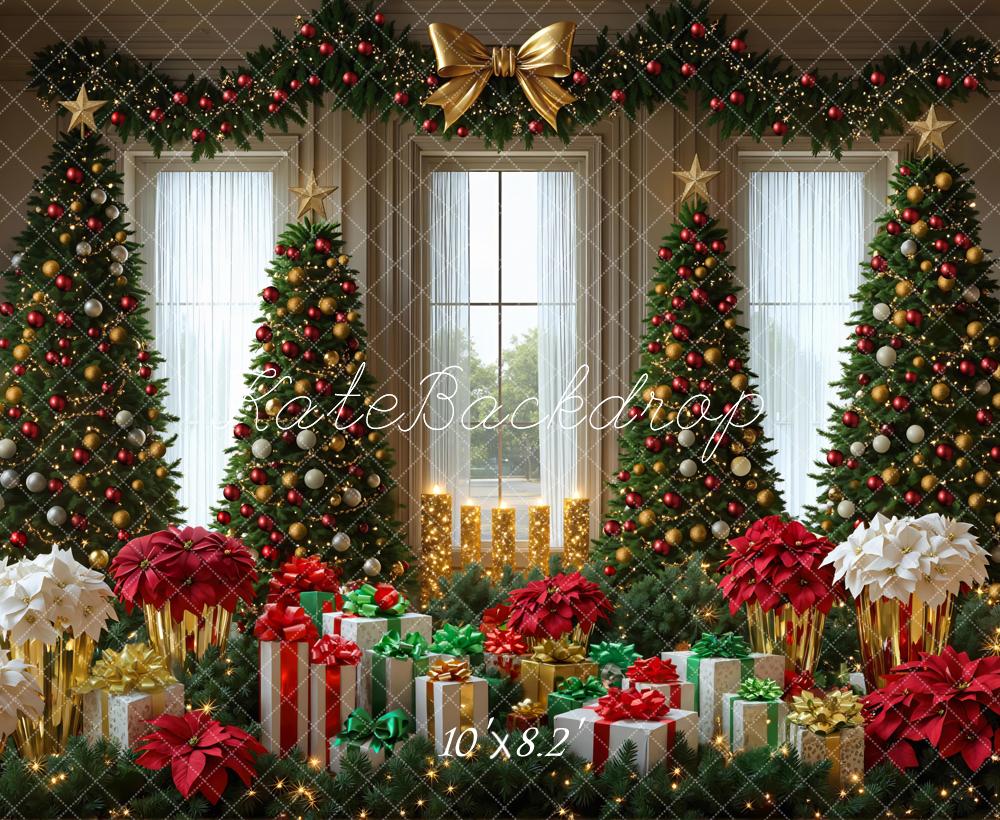 Kate Christmas Trees Presents Poinsettias Garland Backdrop Designed by Mini MakeBelieve - Image 6