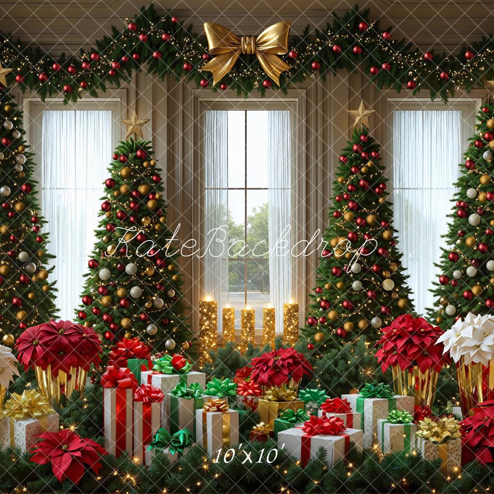 Kate Christmas Trees Presents Poinsettias Garland Backdrop Designed by Mini MakeBelieve - Image 7