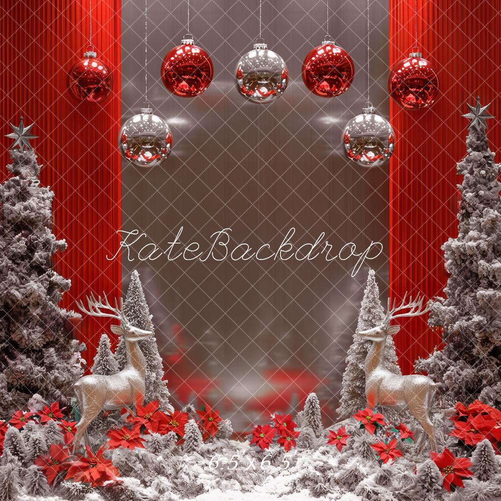 Kate Christmas Trees Reindeer Red Backdrop Designed by Mini MakeBelieve - Image 2