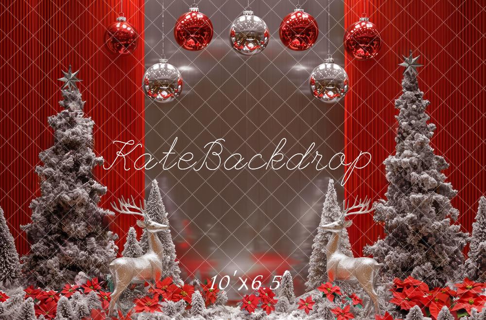 Kate Christmas Trees Reindeer Red Backdrop Designed by Mini MakeBelieve - Image 4