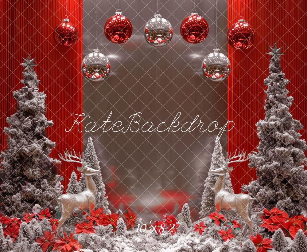 Kate Christmas Trees Reindeer Red Backdrop Designed by Mini MakeBelieve - Image 6
