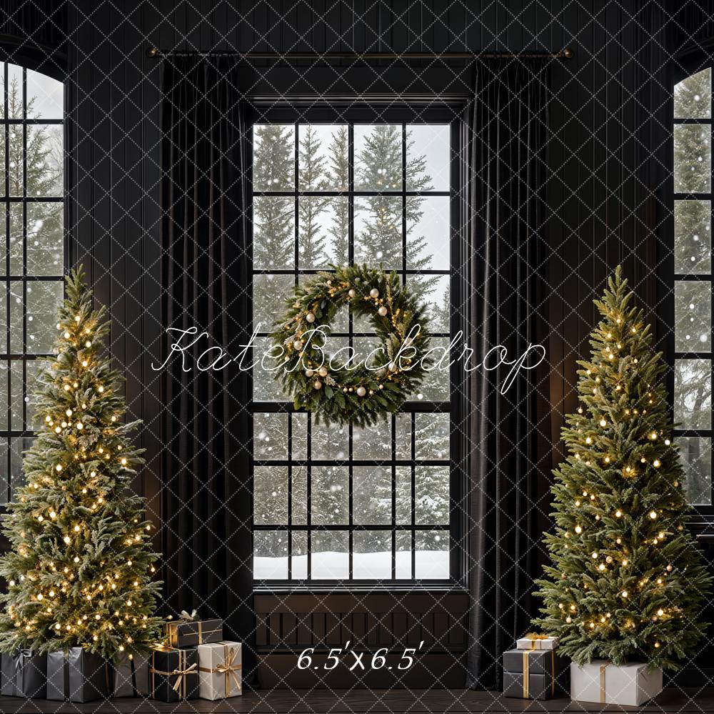 Kate Christmas Trees Retro Black Window Backdrop Designed by Emetselch - Image 2