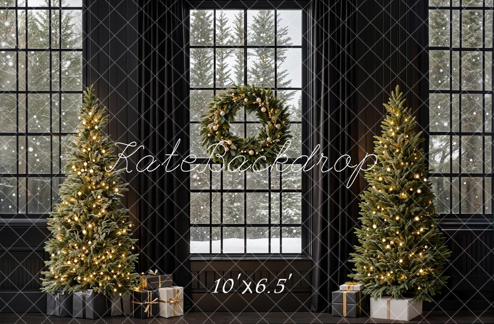Kate Christmas Trees Retro Black Window Backdrop Designed by Emetselch - Image 4