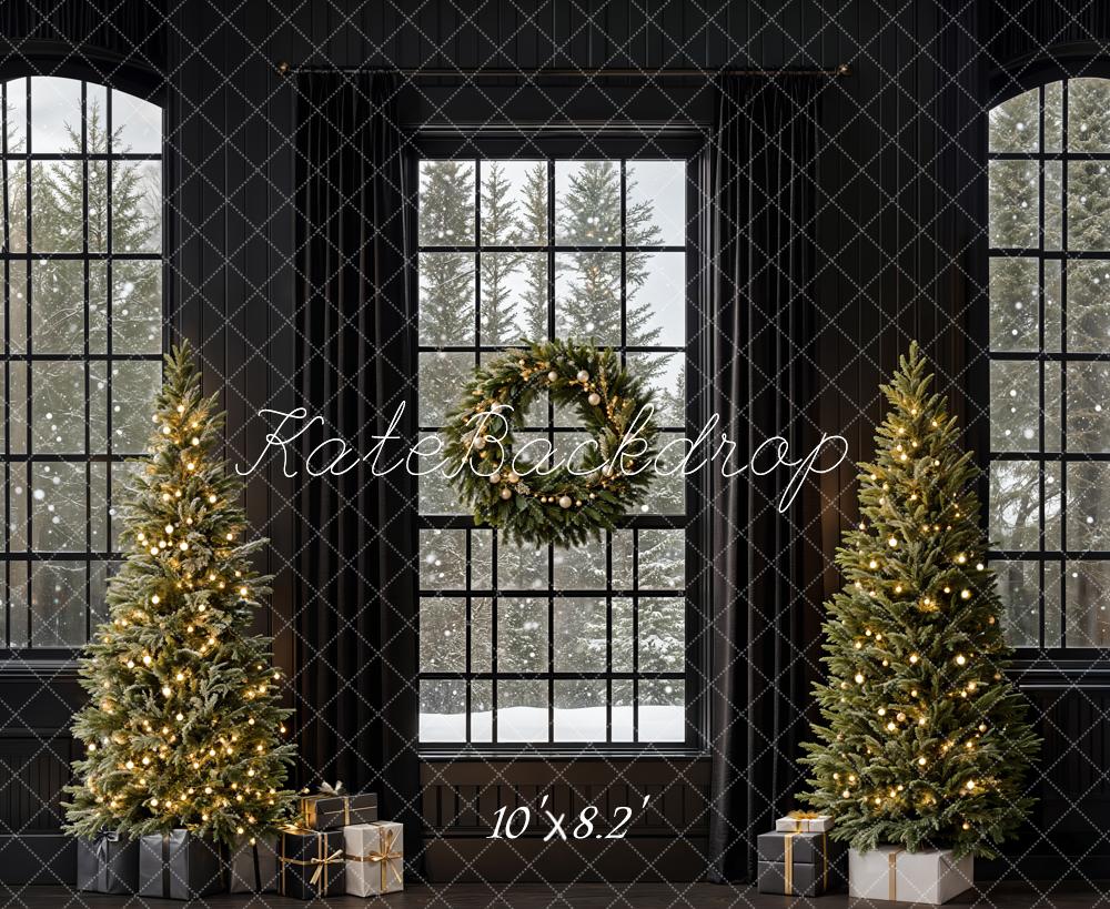 Kate Christmas Trees Retro Black Window Backdrop Designed by Emetselch - Image 5