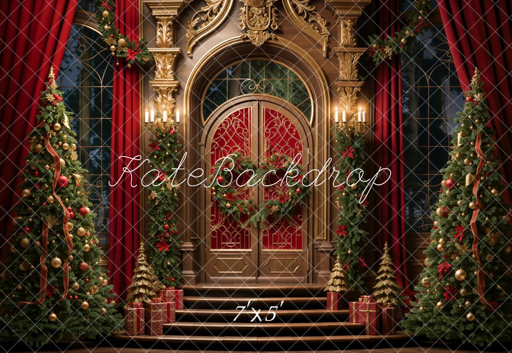 Kate Christmas Trees Retro Golden Door Backdrop Designed by Emetselch - Image 2