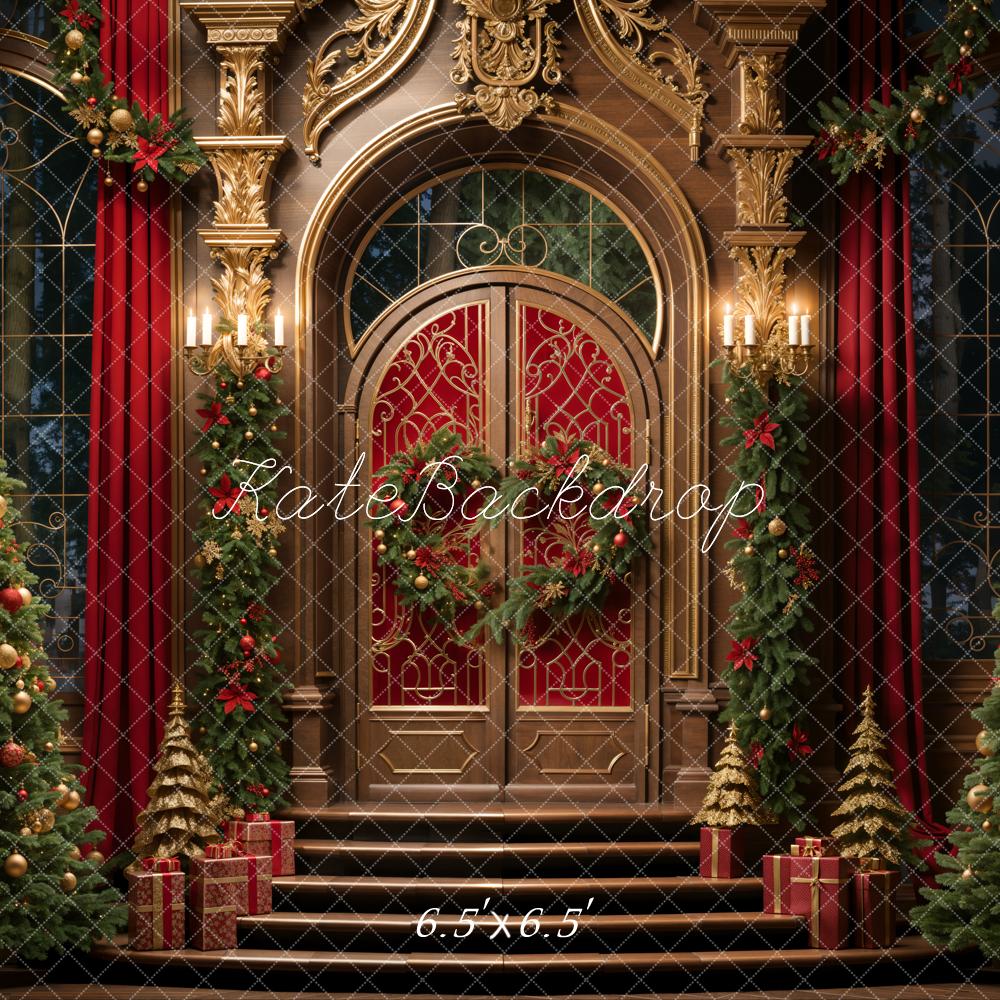 Kate Christmas Trees Retro Golden Door Backdrop Designed by Emetselch - Image 3