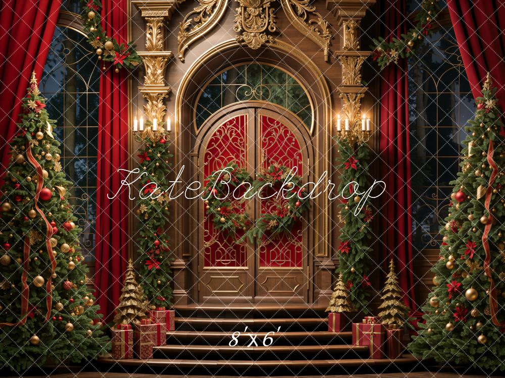 Kate Christmas Trees Retro Golden Door Backdrop Designed by Emetselch - Image 4