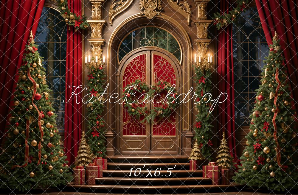 Kate Christmas Trees Retro Golden Door Backdrop Designed by Emetselch - Image 5