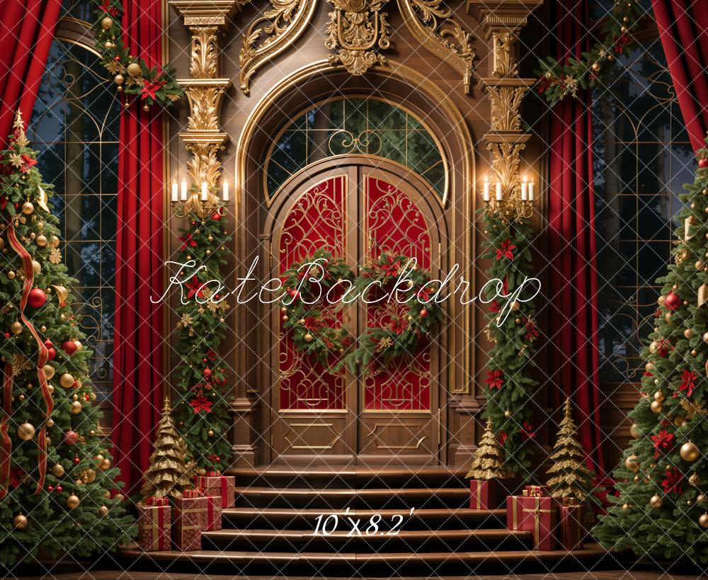 Kate Christmas Trees Retro Golden Door Backdrop Designed by Emetselch - Image 6