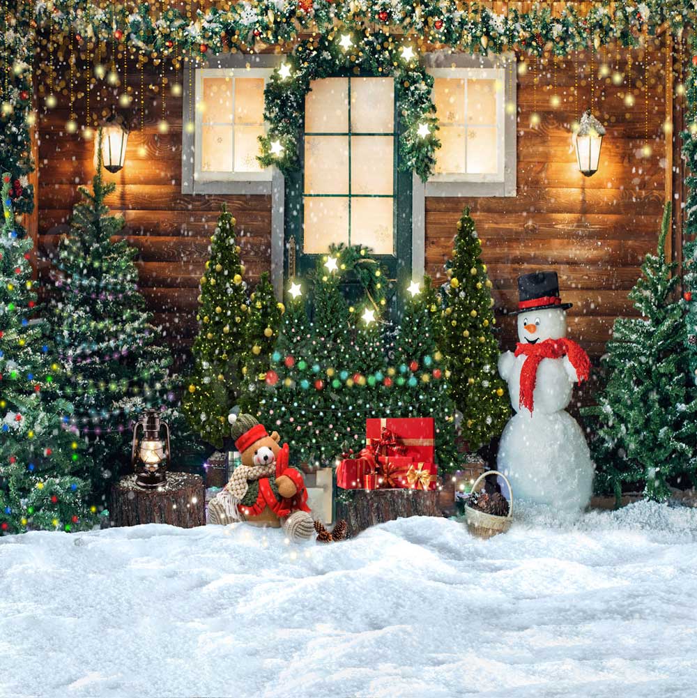 Kate Christmas Trees Snow House Backdrop for Photography - Image 2