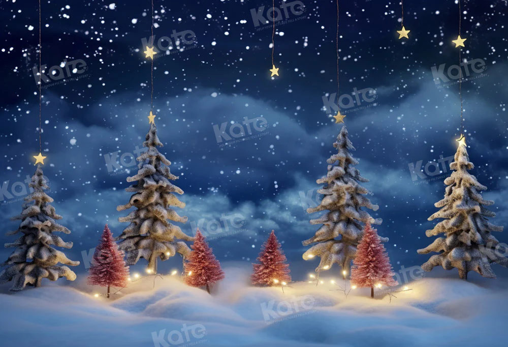 Kate Christmas Trees Star Snowy Night Backdrop Designed by Chain Photography