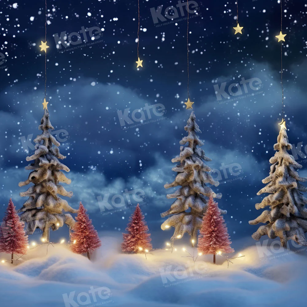 Kate Christmas Trees Star Snowy Night Backdrop Designed by Chain Photography - Image 2