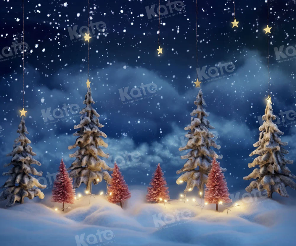 Kate Christmas Trees Star Snowy Night Backdrop Designed by Chain Photography - Image 3