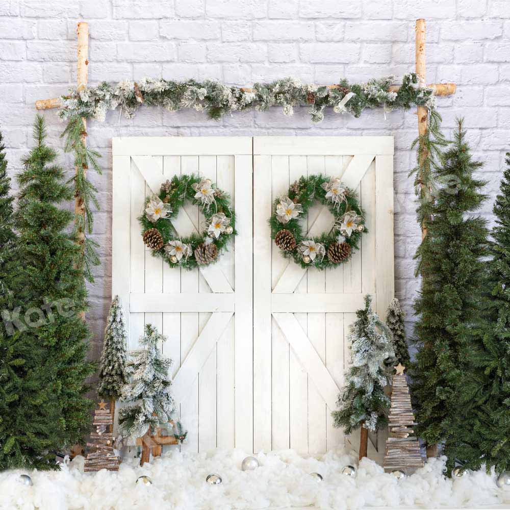 Kate Christmas Trees White Barn Door Backdrop Designed by Emetselch - Image 2