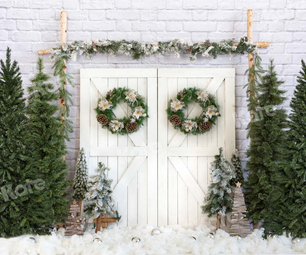 Kate Christmas Trees White Barn Door Backdrop Designed by Emetselch - Image 3