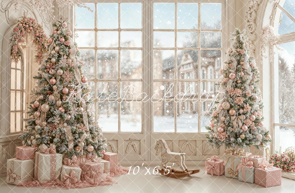 Kate Christmas Trees Window Arch Fleece Backdrop Designed by Emetselch - Image 2