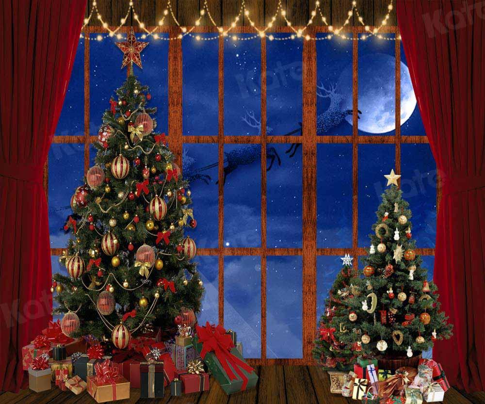 Kate Christmas Trees Window Elk Moon Backdrop Designed by Chain Photography - Image 2
